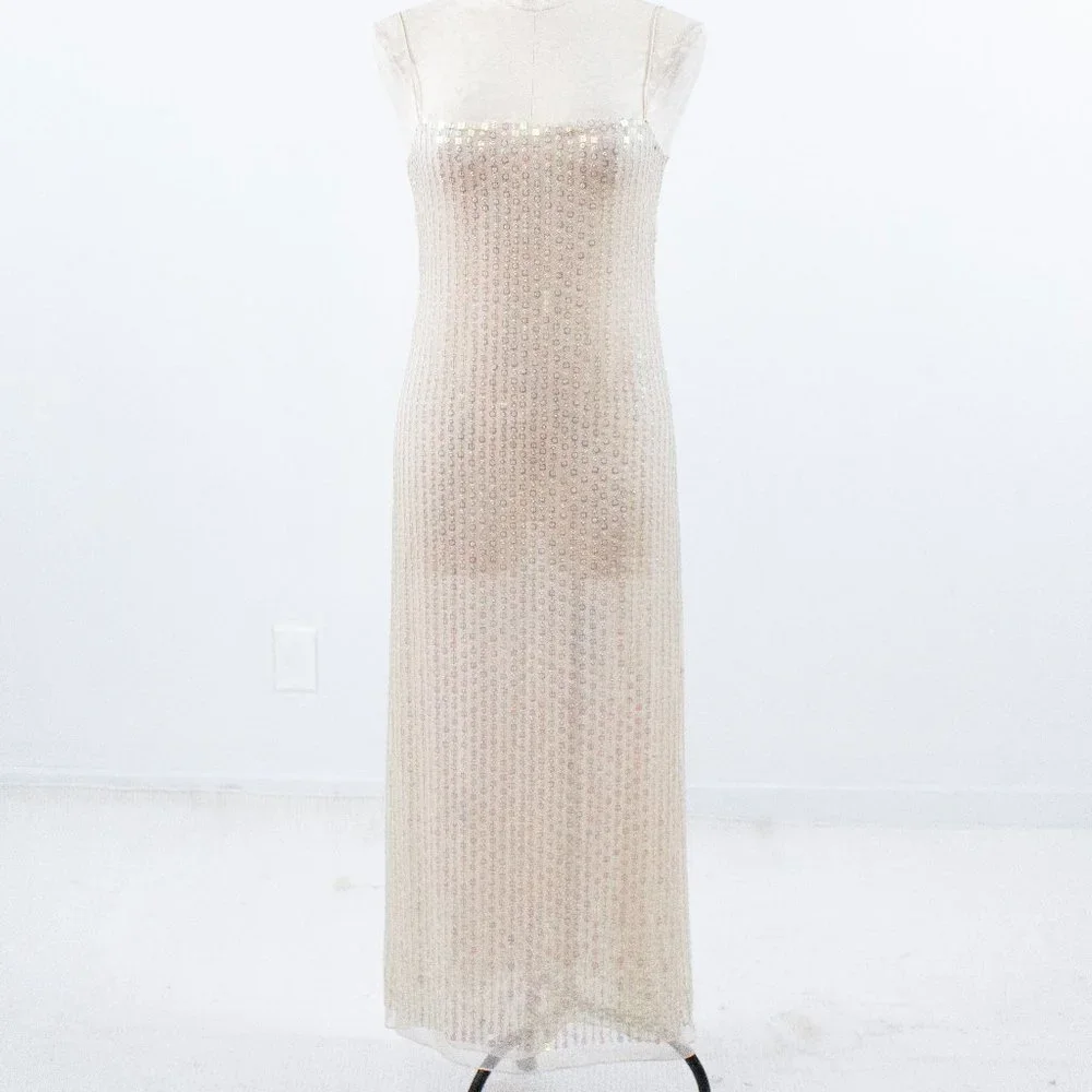 SOLD Dress Vintage 90s Genny Prada 4 Silk Hologram Sequin Formal Wedding Gown - Picture 2 of 15